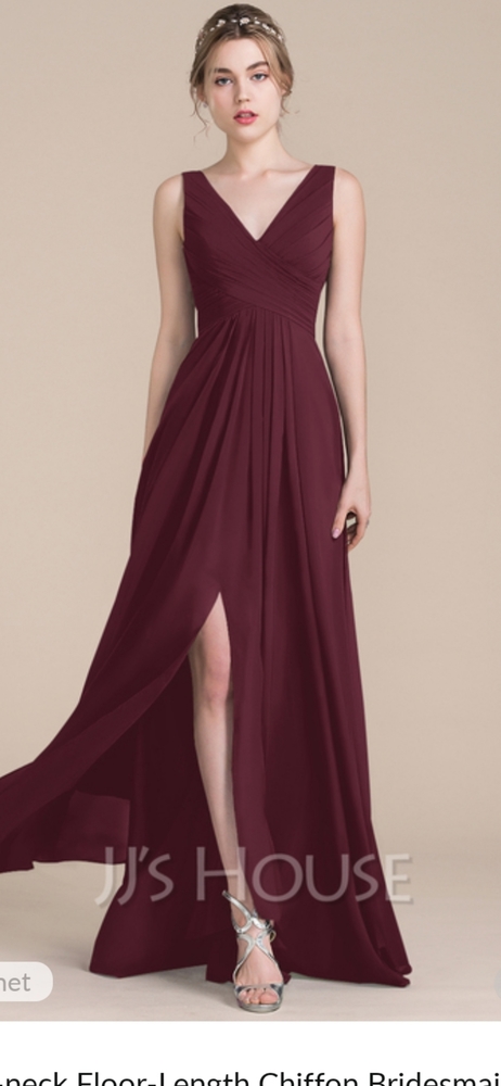 A-Line V-neck Floor-Length Chiffon Bridesmaid Dress With Ruffle Split Front 